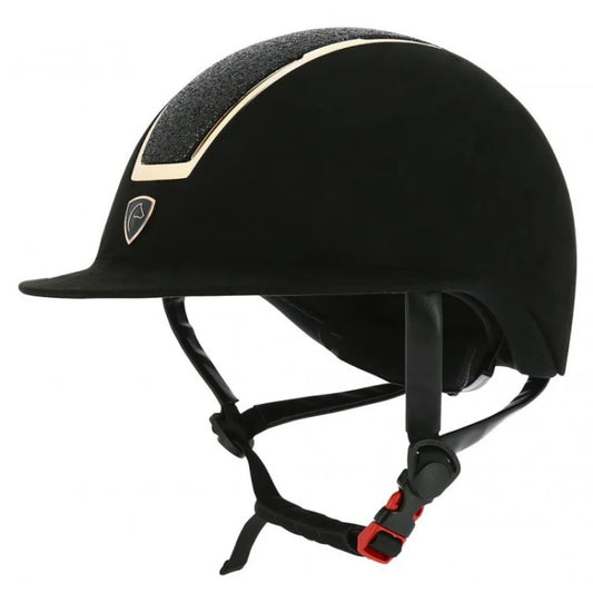 EQUITHEME - Casque d'équitation Velour Glint Lamé Noir/Rose Gold